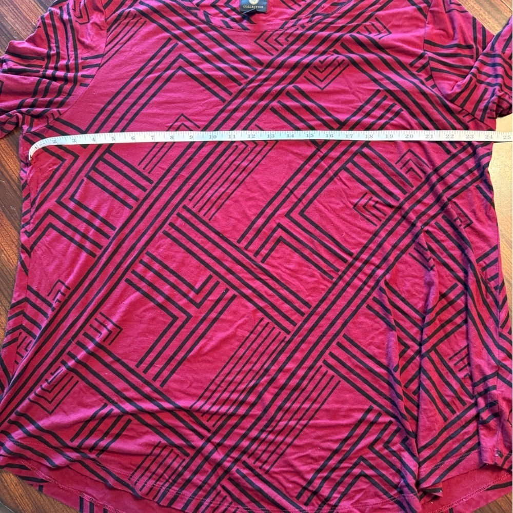 JM Collection Top Womens XXL Burgundy Black Geometric 3/4 Sleeve Tunic - Picture 9 of 12